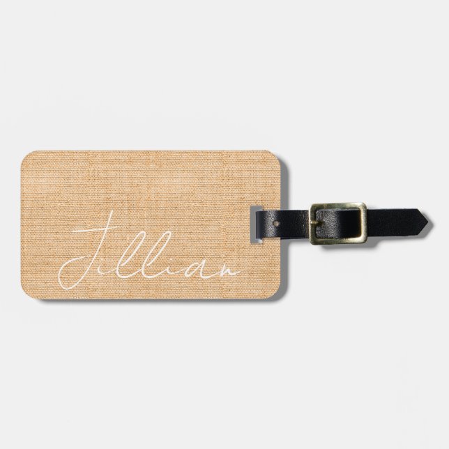 Etiqueta Para Maletas Terracotta Linen NAME Travel Boho Moda Fun (Frente Horizontal)