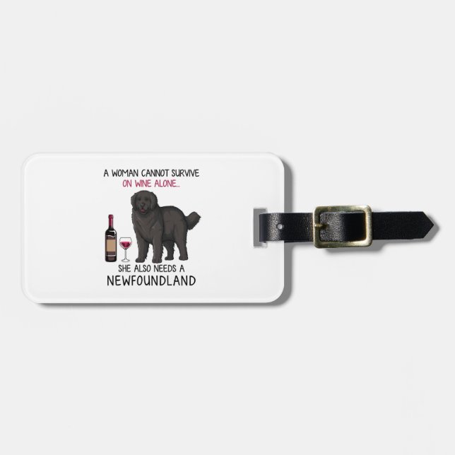Etiqueta Para Maletas Terranova y vino Perro gracioso (Frente Horizontal)