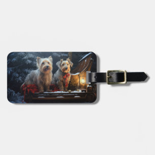 Etiqueta Para Maletas Terrier Australiano Snowy Sleigh Decoración de Nav