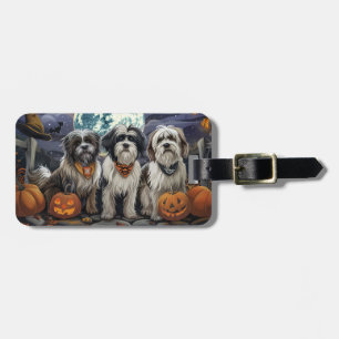 Etiqueta Para Maletas Terrier Tibetano Halloween Espeluznante