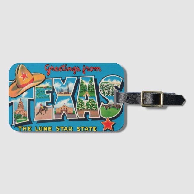 Etiqueta Para Maletas Texas antiguo  (Anverso horizontal)