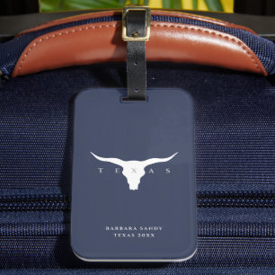 Etiqueta Para Maletas Texas moderna Longhorn Summer Custom Name Blue