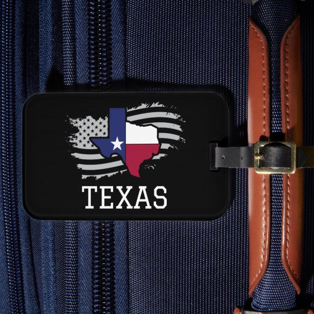 Etiqueta Para Maletas Texas State Map USA Patriotic Texan (Anverso In Situ 4)