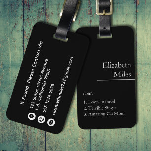 Etiqueta Para Maletas Texto personalizado divertido en negro y blanco pa