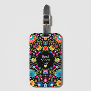 Etiqueta Para Maletas texto personalizado, flores folclóricas