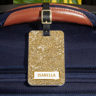 Etiqueta Para Maletas Textura de brillo amarillo falso y texto personali