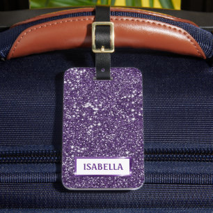 Etiqueta Para Maletas Textura de brillo morado falso con texto personali