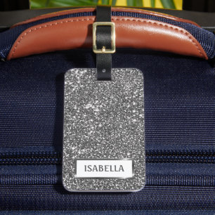 Etiqueta Para Maletas Textura de brillo plateado falso y texto personali