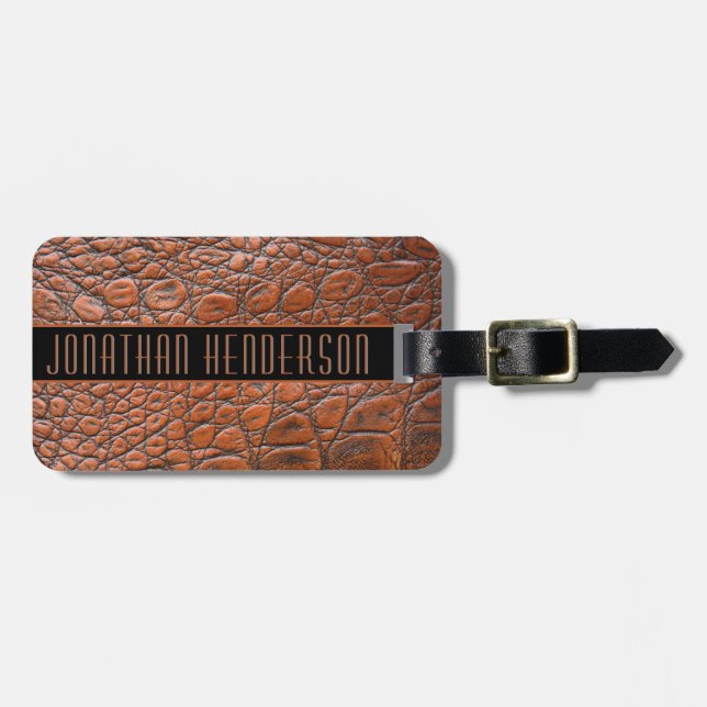Etiqueta Para Maletas Textura de cuero elegante personalizada para hombr (Frente Horizontal)