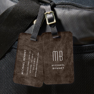 Etiqueta Para Maletas Textura de cuero falso marrón monogramada