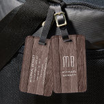 Etiqueta Para Maletas Textura de madera de imitación marrón monogramada<br><div class="desc">Etiqueta de portaequipajes de impresión de textura de madera de imitación marrón monogramada.</div>