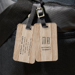 Etiqueta Para Maletas Textura de madera de imitación monogramada<br><div class="desc">Etiqueta de portaequipajes de impresión de textura de madera falsa monogramada.</div>