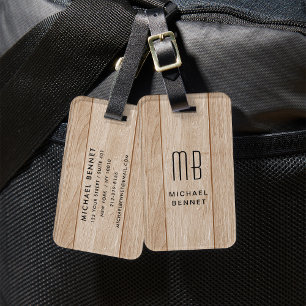 Etiqueta Para Maletas Textura de madera de imitación monogramada