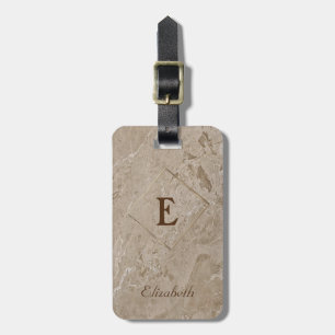 Etiqueta Para Maletas Textura de mármol de moda, monograma personalizado