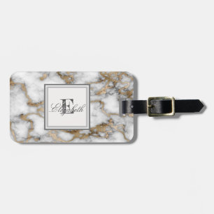 Etiqueta Para Maletas Textura de mármol de oro blanco Cool Stone, Monogr