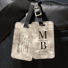 Etiqueta Para Maletas Textura de perla de marfil con monograma elegante