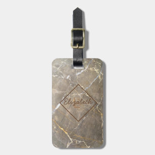 Etiqueta Para Maletas Textura de Piedra Marrón Mármol, Personalizado con