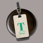 Etiqueta Para Maletas Textura elegante Beige negrita Monograma verde<br><div class="desc">Elegante diseño de etiquetas de equipaje de personalizable completo con fondo de color beige textura,  audaz verde monograma.</div>