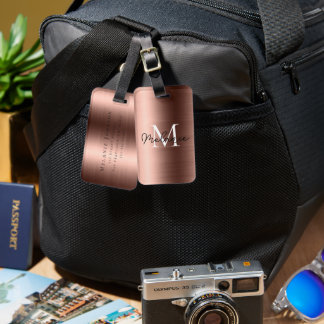 Etiqueta Para Maletas Textura metálica monogramada de Faux Rosa Gold