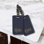 Etiqueta Para Maletas Textura minimalista elegante color bronce azul mon<br><div class="desc">Diseño sencillo y elegante de etiquetas de personalizable con fondo azul efecto textura/piedra,  audaz color bronce.</div>