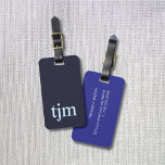 Etiqueta Para Maletas Textura minimalista elegante Monograma de color bl<br><div class="desc">Diseño sencillo y elegante de etiquetas de personalizable con fondo azul efecto textura/piedra,  audaz color azul/blanco.</div>