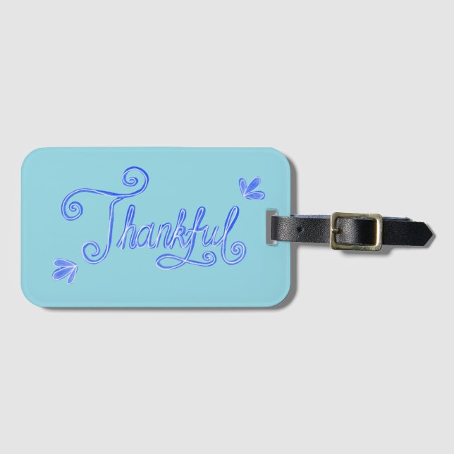 Etiqueta Para Maletas Thankful blue hand lettering (Anverso horizontal)
