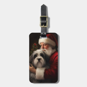 Etiqueta Para Maletas Tibetan Terrier Papá Noel Navidad Festiva