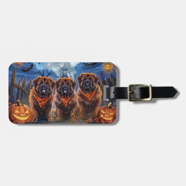 Etiqueta Para Maletas Tibetano Mastiff Halloween Spooky (Frente Horizontal)