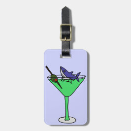 Etiqueta Para Maletas Tiburón divertido en el vidrio verde de Martini