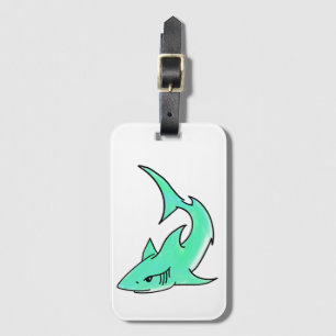 Etiqueta Para Maletas tiburón sonriente de dibujos animados azul verde m