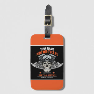 Etiqueta Para Maletas Tienda de motocicletas con cráneo y motocicleta pe