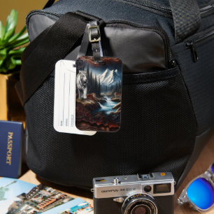 Etiqueta Para Maletas Tigre blanco entre montañas