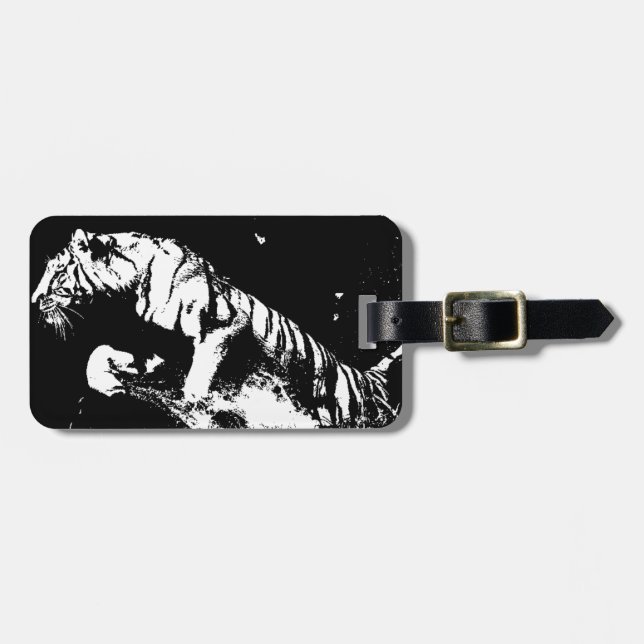 Etiqueta Para Maletas Tigre blanco y negro (Frente Horizontal)