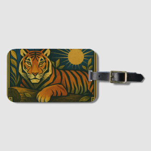 Etiqueta Para Maletas Tigre estilizado en el marco ornamental del arreba
