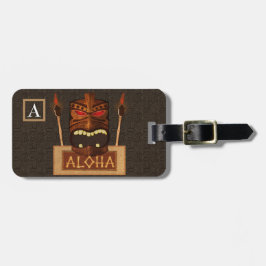 Etiqueta Para Maletas Tiki y Antorcha de Madera Vintage Aloha Hawaiano