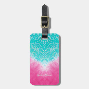Etiqueta Para Maletas Tinta rosa y azul con estilo Mandala Sway