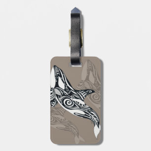 Etiqueta Para Maletas Tinta tribal orca asesina de ballena taupe tlingit