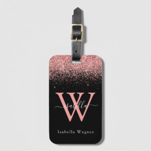 Etiqueta Para Maletas Tinte Elegante Glitter Rosa Negro