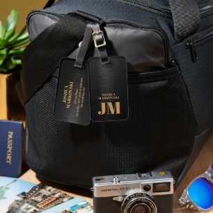 Etiqueta Para Maletas Tipografía de oro de fondo metálico negro