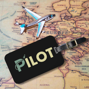 Etiqueta Para Maletas Tipografía y cohete piloto Guay, diversión, aviaci