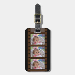 Etiqueta Para Maletas Tira de película retro de hasta 3 fotos en negro