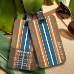 Etiqueta Para Maletas Tiras de Surfboard Vintage - Suave fondo de madera<br><div class="desc">Un diseño de rayas de colores retro en azul y naranja sobre un fondo falso de madera. Un diseño vintage de rayas de surf con un toque playero y surfista. Añade tu nombre o monograma para hacer de esto un caso de teléfono personal que destacará entre tus amigos. El nombre...</div>