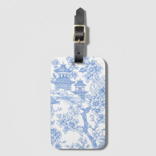 Etiqueta Para Maletas Toile de Chinoiserie Azul Dragón Flor de Cerezo