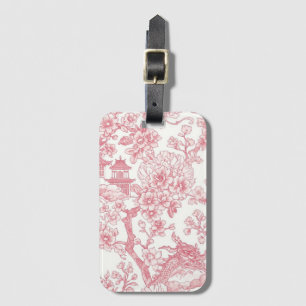 Etiqueta Para Maletas Toile de Chinoiserie Rosa Dragón Flor de Cerezo