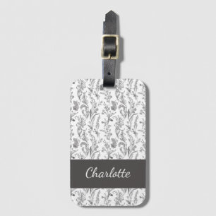 Etiqueta Para Maletas Toile Floral Blanco y Negro con Nombre Personaliza