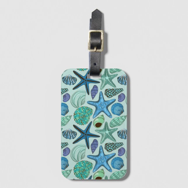 Etiqueta Para Maletas Tonos De Azulejos Y Patrón De Piscina (Anverso vertical)