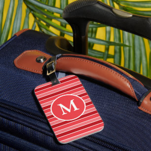 Etiqueta Para Maletas Tonos de Rojo y Blanco con Monograma a Rayas