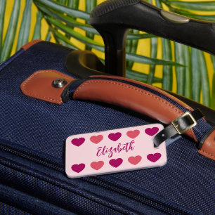 Etiqueta Para Maletas Tonos Lindos de Corazones Rosados con Nombre en Le