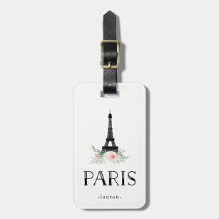 Etiqueta Para Maletas Torre Eiffel de moda y flores rosas Rubor   París
