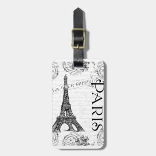 Etiqueta Para Maletas Torre Eiffel en blanco y negro